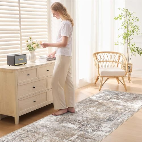 3x10 Washable Runner Rug for Hallway (Brown/Grey/Red / 3' x 10' (Runner))