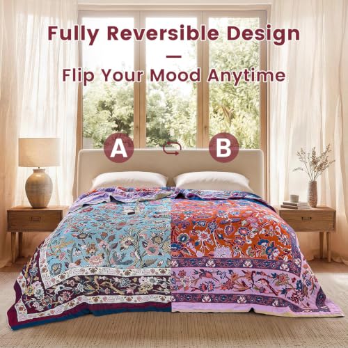 Boho Throw Blanket 60"x80" Fall Cotton Birds Floral Blanket for Bed (Profuse Blooms / 60"x80")