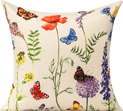 16 x 16 Throw Pillow Covers Outdoor Spring Summer Garden Flowers Farmhouse Outside Furniture Bench Decorative Swing Cushion Set of 4 for Patio Sofa Couch Chair (16x16)