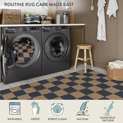 Checkered Easy Jute Living Room Rugs (5' x 7' (Rectangular) / Blue/Checkerboard -1)