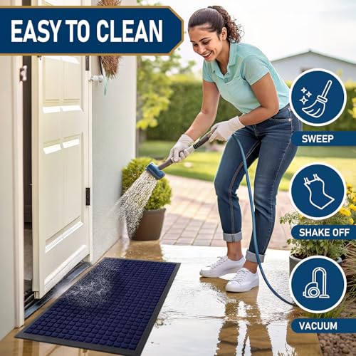 Front Door Mat Outside Entrance (Navy Blue / 47" X 23")