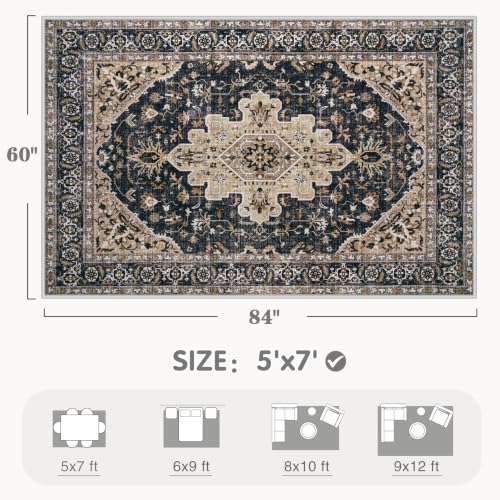 Area Rugs 5x7 Vintage Rug (Beige Black / 5' X 7' (Rectangular))