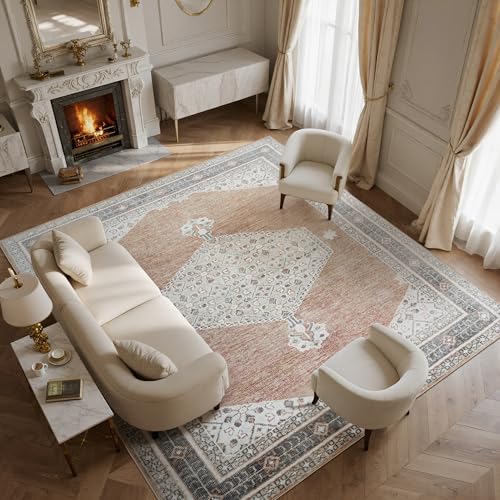 Washable Rugs 8x10 Area Rugs for Living Room (8' x 10' (Rectangular) / Gray-orange-black-green)