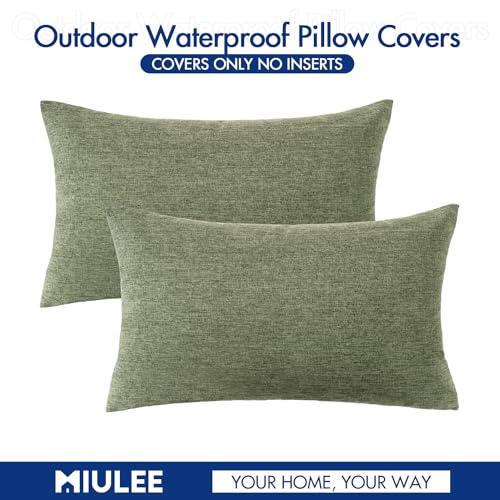 Decorative Outdoor Pillow Covers Lumbar Waterproof 12x20 Gray Green (20" x 12" (Pack of 2) / Gray Green)