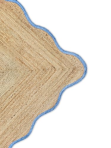 Jute Rug Scalloped Boho Wave Area Rug (Sky Blue / 4'x6' (Rectangular))
