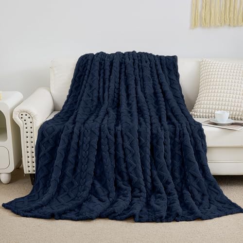 Fleece Throw Blanket for Couch Sofa 50"x60" Navy (Navy / Throw(50×60in))