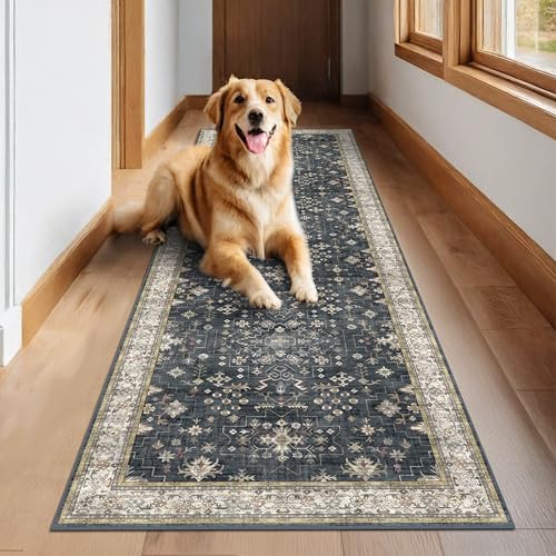 Black Washable 10ft Long Runners for Hallways (2'6" x 10' (Runner) / Ashen / Multi)