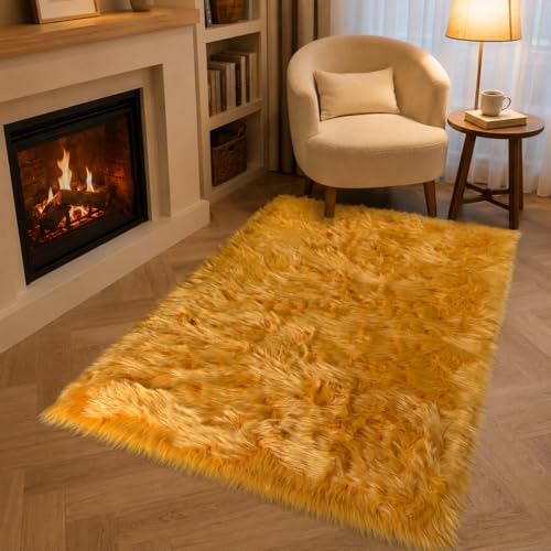 Faux Sheepskin Rug (Yellow / 4' x 6' (Rectangular))