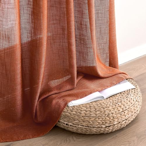 Rust Fall Linen Curtains 52x90 Inch 2 Panels for Bedroom Living Room (52"W x 90"L (Pack of 2) / Rust)