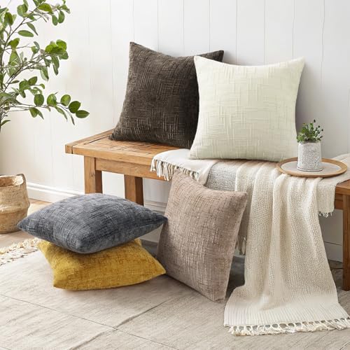 Textured Chenille Throw Pillow Covers 22x22 Set of 2 Dark Grey (Dark Grey / 22" x 22" (Pack of 2))