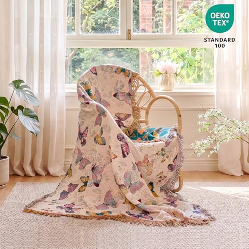 Boho Throw Cotton Butterfly Blanket 60"x80" for Couch Sofa Decor (Colorful Butterfly / 60"x80")