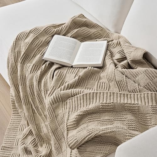 HOME Modern Checkered Chenille Throw Blanket (Sand Dune / 60" X 80")