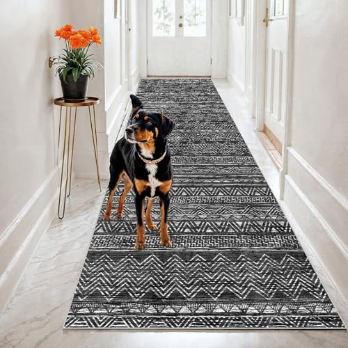 2x8 Runner Rug Washable Moroccan (Charcoal Gray / 2' x 8')