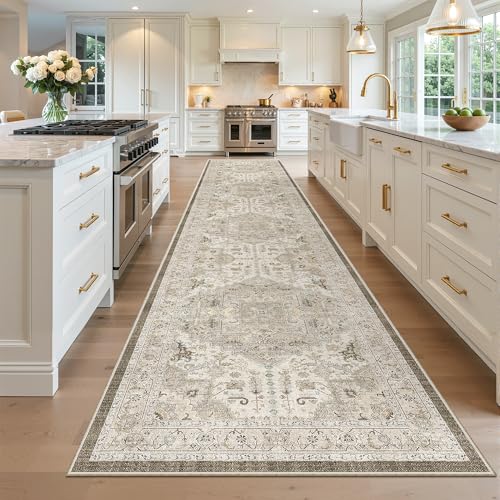 Hallway Runner Rug 3x16 Washable Kitchen Runners Long (Ivory/Brown / 3' x 16' (Runner))