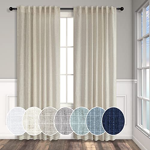 Beige Sheer Curtains 80 Inch Length for Living Room 2 Panel Back Tab Rod Pocket Neutral Rustic Modern Farmhouse Semi Privacy Flax Linen Drape Pleated Curtain for Bedroom Wide 52x80 Long Curtain (52"W x 80"L (Pack of 2) / Linen)