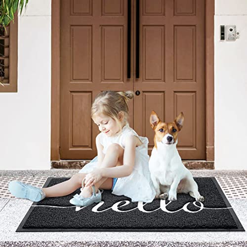 Black Door Mat Welcome Mats Outdoor Indoor Doormat for Entryway Floor Mat (Black Hello / 2' x 3' (Rectangular))
