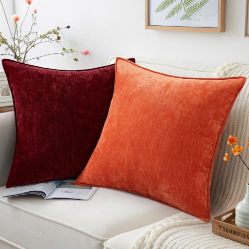 Chenille Wine Red Velvet Throw Pillow Covers 26x26 Set of 2 (Wine Red / 26" x 26" (Pack of 2))