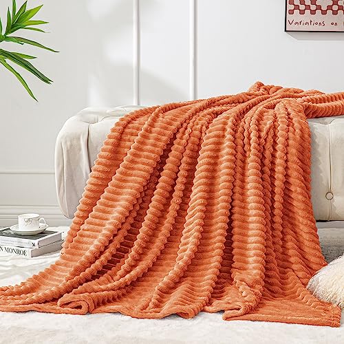 Ribbed Burt Orange Fleece Twin Fall Throw Blanket for Couch (Burnt Orange / Twin(60"x80"))
