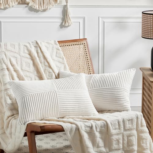 2 Packs Cream White Lumbar Decorative Throw Pillow Covers 16x28 Inch for Couch Bed Sofa (Cream White / 28" x 16" (Pack of 2))