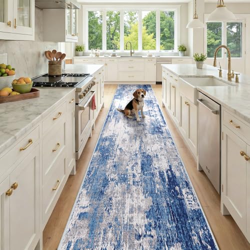 Washable Runner 2'6"x12' Abstract Area Rug for Hallway Blue Gray (Blue/Gray / 2'6" x 12' (Runner))