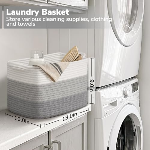 Woven Storage Basket for Shelves (Gradient Grey / 13"L x 10"W x 9"H)