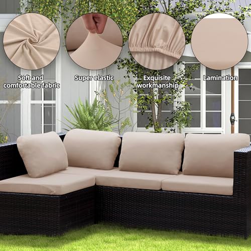 8PCS Patio Cushion Covers.Patio Furniture Couch SeatSlipcovers (Beige / 8PCS)