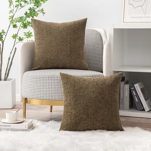 Soft Chenille Fall Throw Pillow Covers Coffee 16x16 Inch Pack of 2 (16" x 16" (Pack of 2) / Coffee)