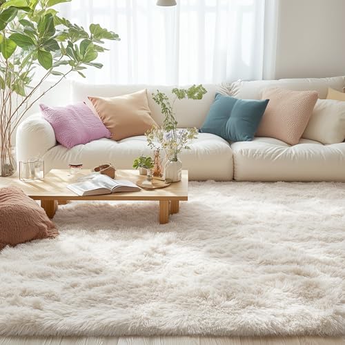 5x11 Machine Washable Large Area Rugs for Living Room (5x11 Ft / Ivory)
