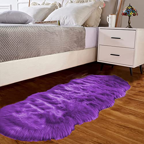 Purple Sheepskin Rug 2x6 Fluffy Fuzzy Furry Runner for Bedroom Bedside Faux Fur Soft Plush Sheepskin (2' x 6' (Sheepskin) / Purple)