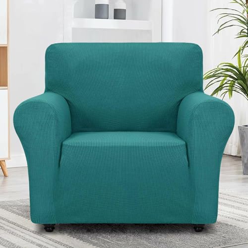 Super Stretch Chair Slipcover Universal Sofa Chair Covers for Living Room Dogs Pet Furniture Protector Spandex Armchair Slipcovers with Anti Slip Foam Sticks (Peacock Teal / Small (30"-47"))