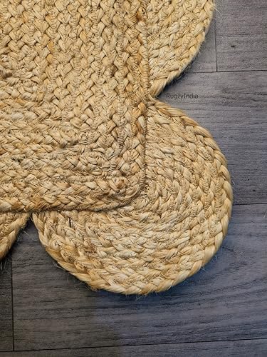 Natural Tan and Trim Jute Area Rug 3x5 ft Handwoven Rug with Natural Border Scalloped Durable Beign Scallop Pattern Area Rug for Living Room (3'x5' / Natural)