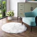 White Round Rugs 4ft Fuzzy Washable Rug Faux Sheepskin Fur Rug for Bedroom Cushion Fluffy Circle Rugs for Living Room Dorm Room Décor (4' (Round) / White)