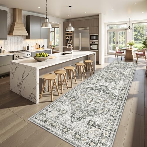 Kitchen Runner Rug Non Slip Washable Rugs 2.5x10 (Grey/Beige / 2'6" x 10' (Runner))