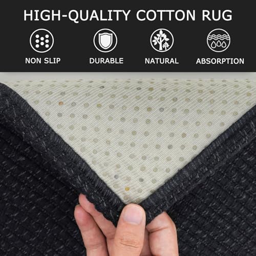 Runners for Hallways 2x10 ft Washable Kitchen Runner Non Slip Rubber Backed Hallway Rugs Cotton Entryway Runner Rug Floor Carpet for Indoor Hall (Black/Dark Grey / 2' x 10' (Runner))