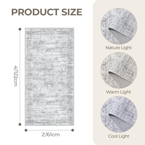 2x4 Rug Runners for Hallways Non Slip (Grey/Ivory / 2' x 4' (Runner))
