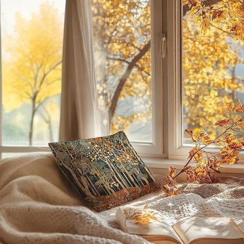 Rustic Autumn Forest Pillow Covers 18x18 Double (Forest-orange -01 / 18" x 18" (Pack of 1))