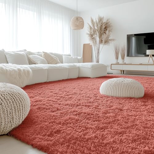 9x12 Machine Washable Large Area Rugs for Living Room (9x12 Ft / Rust Red)
