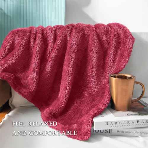 Fuzzy Large Fleece Throw Blanket for Couch (Deep Red / 50x70 IN)