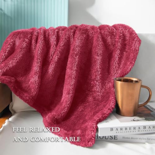 Fuzzy Plush Fleece Bed Blanket Twin XL Size (Deep Red / 90x66 IN)