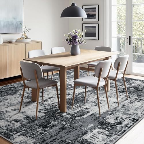 Washable 10'x12' Abstract Area Rug for Living Room Black White (Black/Navy Blue/Gray / 10' x 12' (Rectangular))