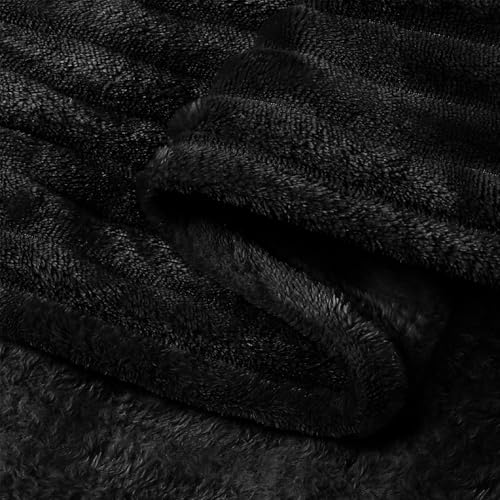 Ribbed Jacquard Black Fleece Throw Blanket for Couch (Black / Throw(50"x60"))