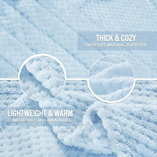 Large Waffle Fleece Throw Blanket for Couch (Light Blue / 50x70 in)