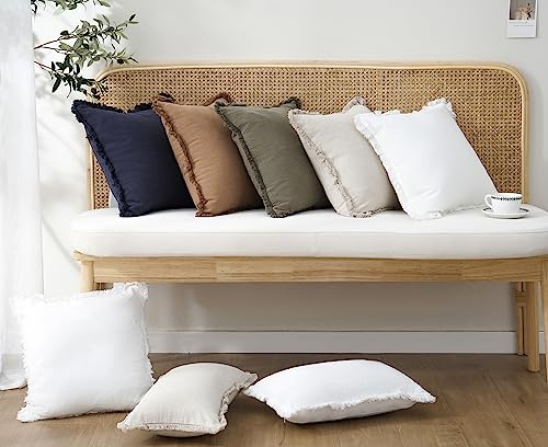 Decorative Linen Fringe Throw Pillow Covers 20×20 Inch (20" x 20" (Pack of 2) / White)