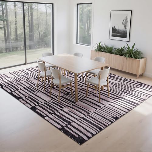 8x10 Moroccan Retro Washable Area Rugs for Living Room (8' x 10' (Rectangular) / Black-milky White-light Brown)