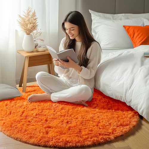 Orange Round Rugs 5ft for Bedroom Living Room (Orange / 5' (Round))