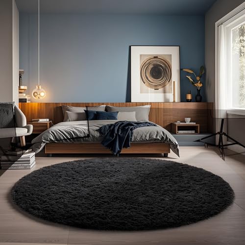 Round Rug 5Ft Black Circle Area Rug (3- Black / 5' (Round))