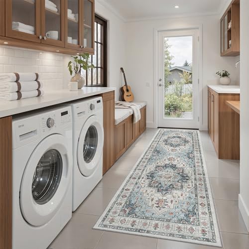 Washable Runner Rug 2x6 Runners for Hallways Non Slip (Blue / 2' x 6' (Runner))