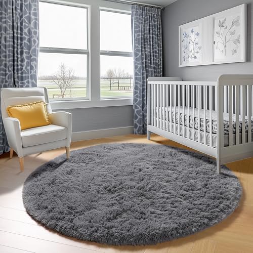Grey Round Rugs 7ft for Living Room (Grey / 7' (Round))