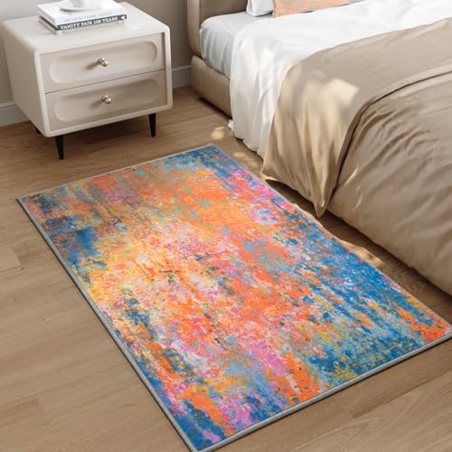 Entrance Rugs Indoor 2x3 Colorful Entry Rug Washable Abstract Rainbow Small Area Rug Non (Rainbow / 2' x 3' (Rectangular))