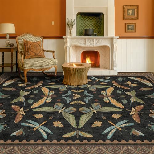 Dark 6x8 Insect Area Rug for Living Room (6' x 8' (Rectangular) / Black / Multi)